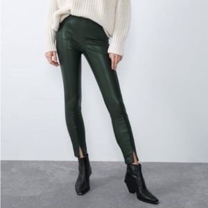 ZARA FAUX LEATHER DARK GREEN PANTS